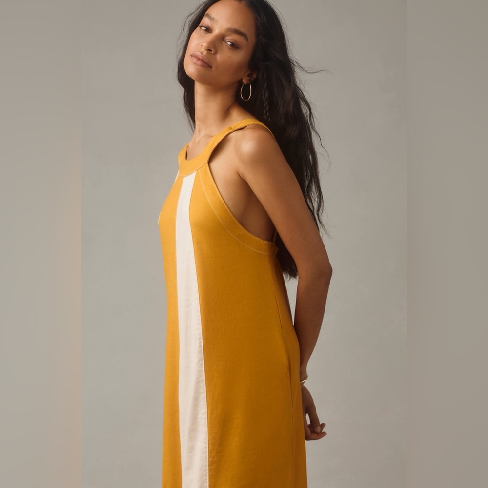 Anthropologie Mustard Yellow and Cream Striped Maxi Dress - Picture 3 of 8